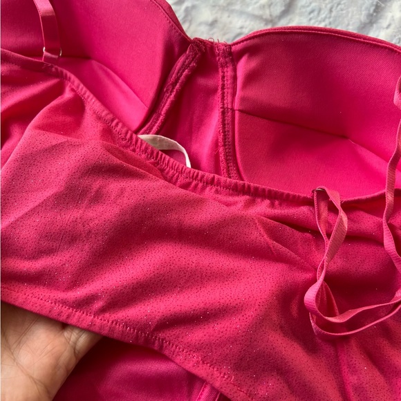 Large Glitter Pink Tank Top Sexy Juniors Padded Corset Fuchsia Womens Club wear - Picture 8 of 9